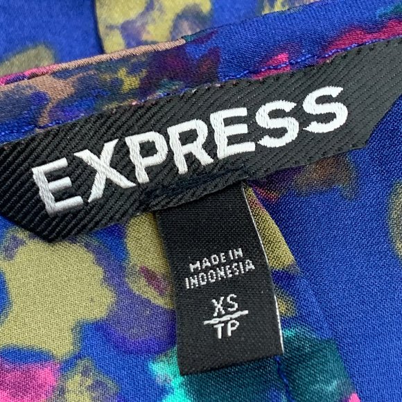 Express Peplum Blue Pink Blouse Kaftan Cold Shoulder Sleeves V-Neck XS Elastic W - Picture 3 of 13